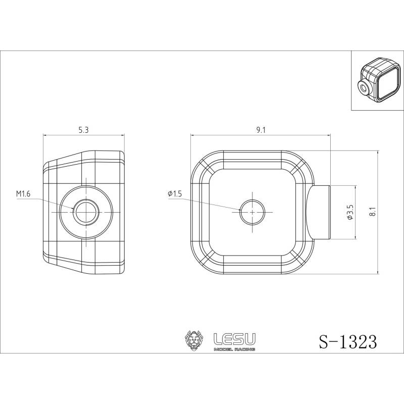 Pair of 8.1x8.1mm 1/14 Lesu square spotlights with SMD LEDs - LESU S-1323