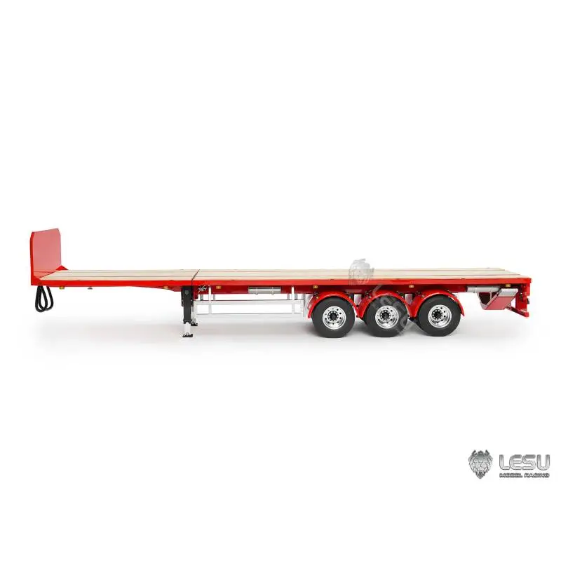 Semi-remorque plateau télescopique 3 essieux LESU 1/14 avec roues jumelées - LESU LS-A0050