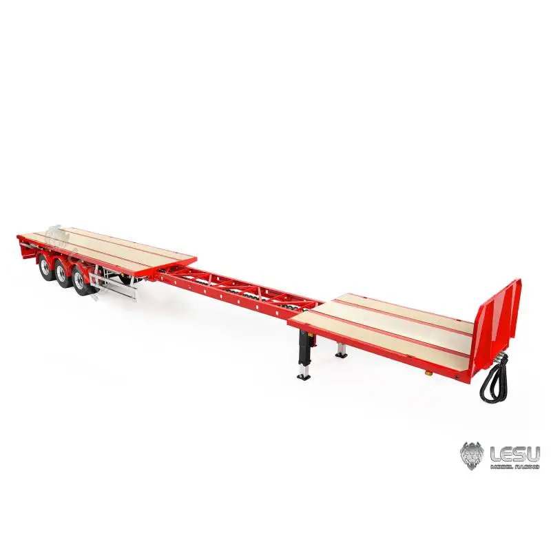 Semi-remorque plateau télescopique 3 essieux LESU 1/14 avec roues jumelées - LESU LS-A0050