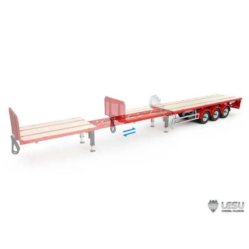 LESU 1/14 3-axle telescopic flatbed semi-trailer with dual wheels - LESU LS-A0050