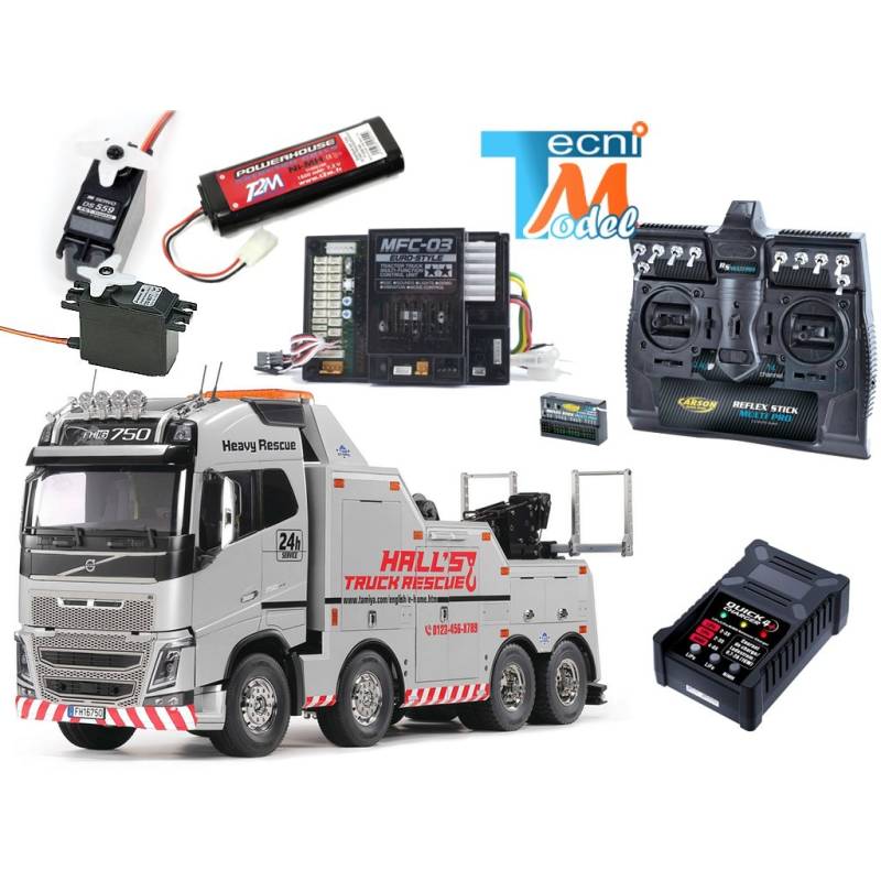 Complete set Tamiya 47528 Volvo FH16 750 Globetrotter 8x4 Heavy-Duty Tow Truck painted in TS-17 Gloss Aluminium