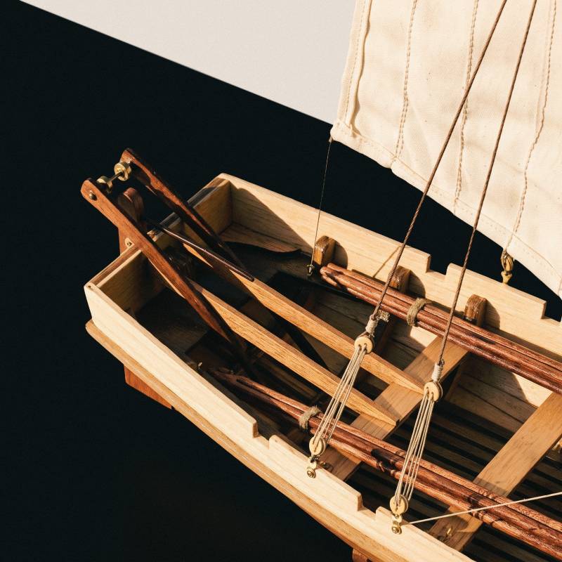 Bounty Boat Wooden Model Kit – 1:24 - Inside rear View with dark background - OcCre 52003 - TecniModel