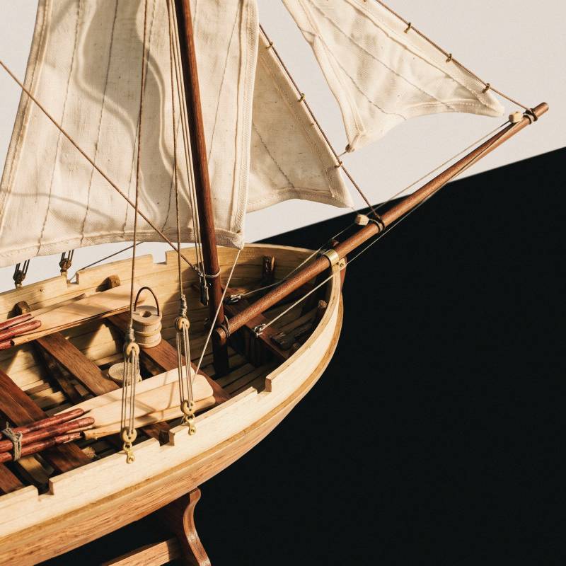 Bounty Boat Wooden Model Kit – 1:24 - Other Inside front View  with dark background - OcCre 52003 - TecniModel