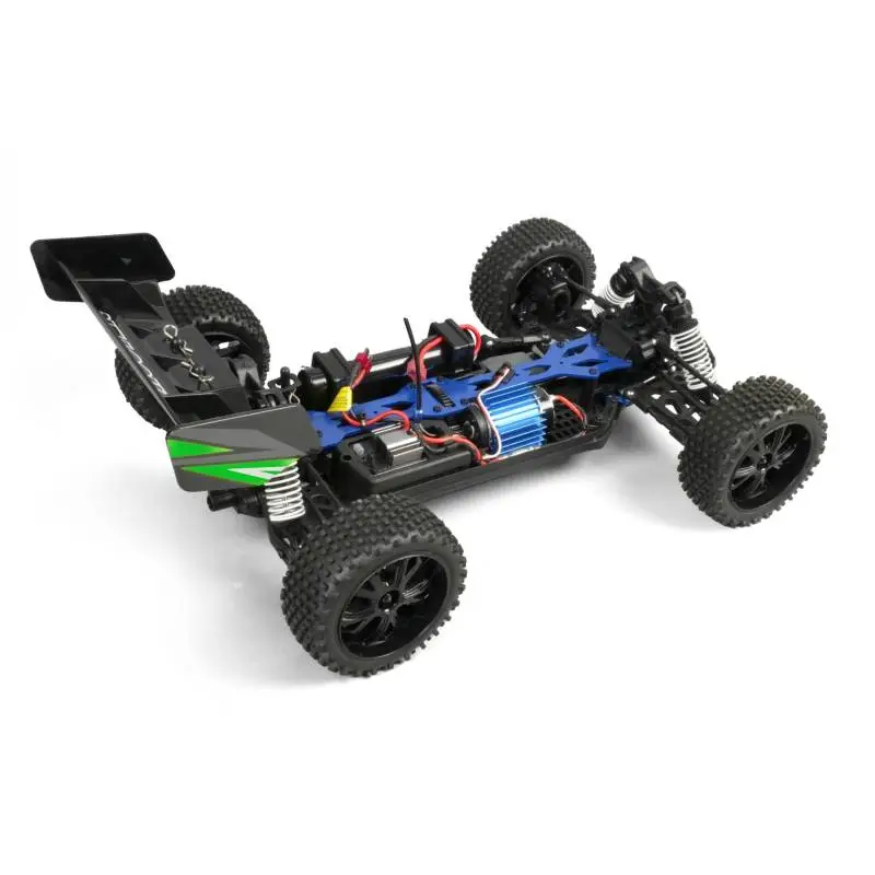 Buggy RC 4x4 Pirate Shooter vert 1/10 - Vue 3/4 Arrière sans carrosserie - T2M T4931GR - TecniModel
