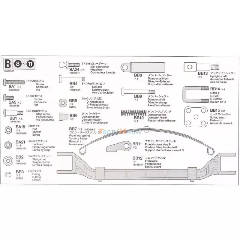 Sachet B pour tracteurs 4x2 Tamiya Actros, Volvo et Scania S 9402553