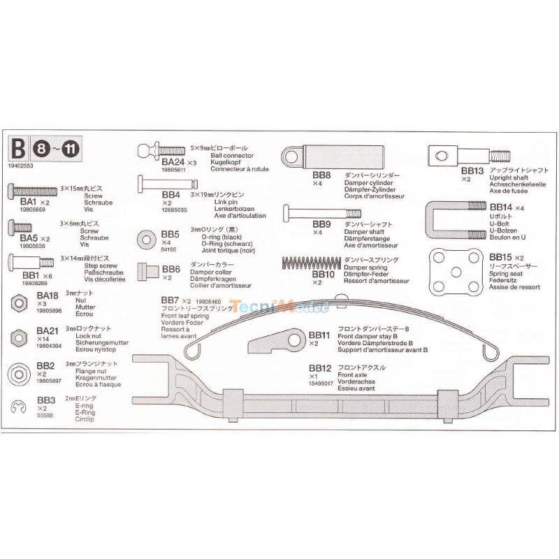 Tamiya B bag of metal parts for 4x2 Actros, Volvo and Scania S RC Trucks 9402553