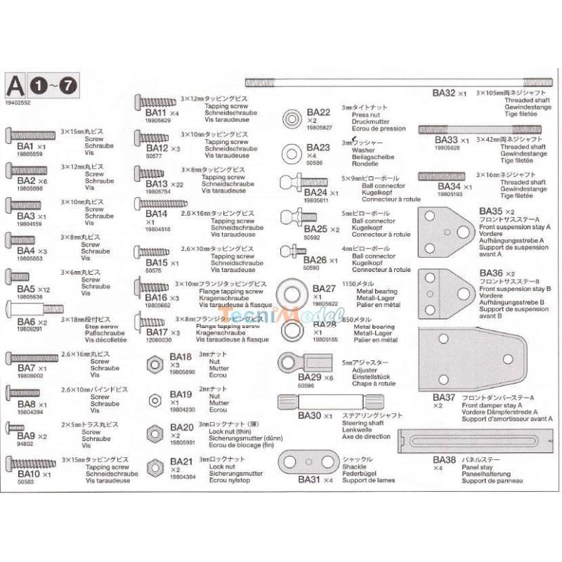 Sachet A de pièces métal pour Actros Tamiya - TAMIYA  9402552
