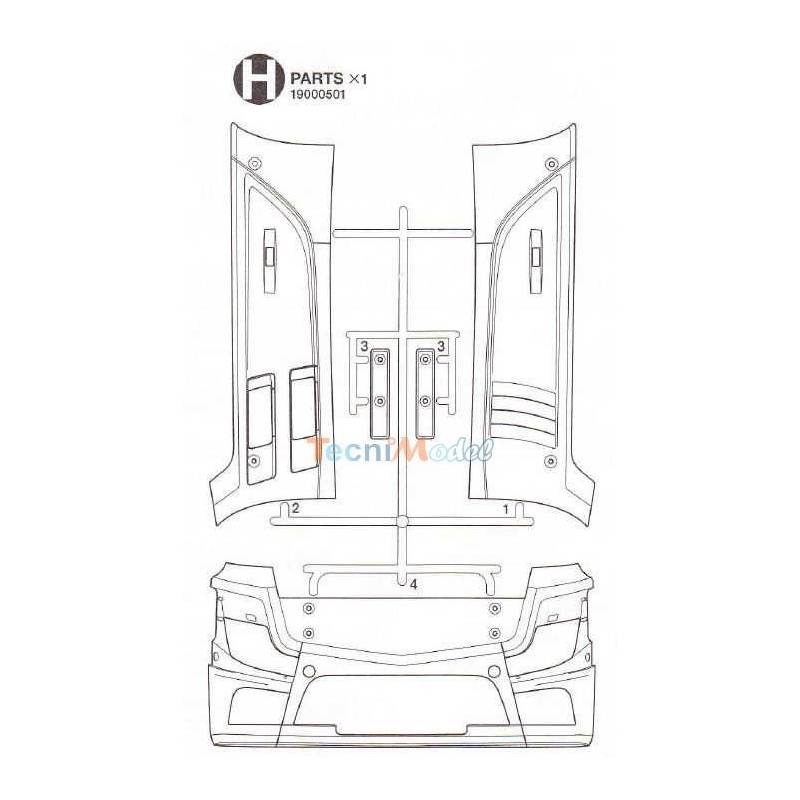 H Parts bumper and side panels Actros Tamiya
