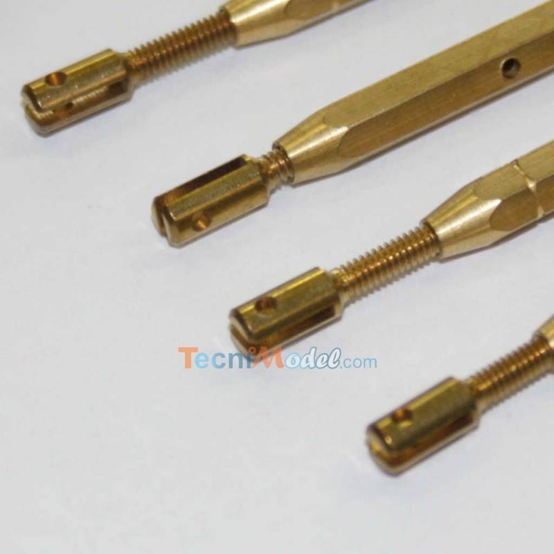 2 brass turnbuckles M2 28mm 1 split end and 1 ring end