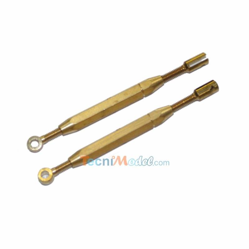 2 brass turnbuckles M2 28mm 1 split end and 1 ring end