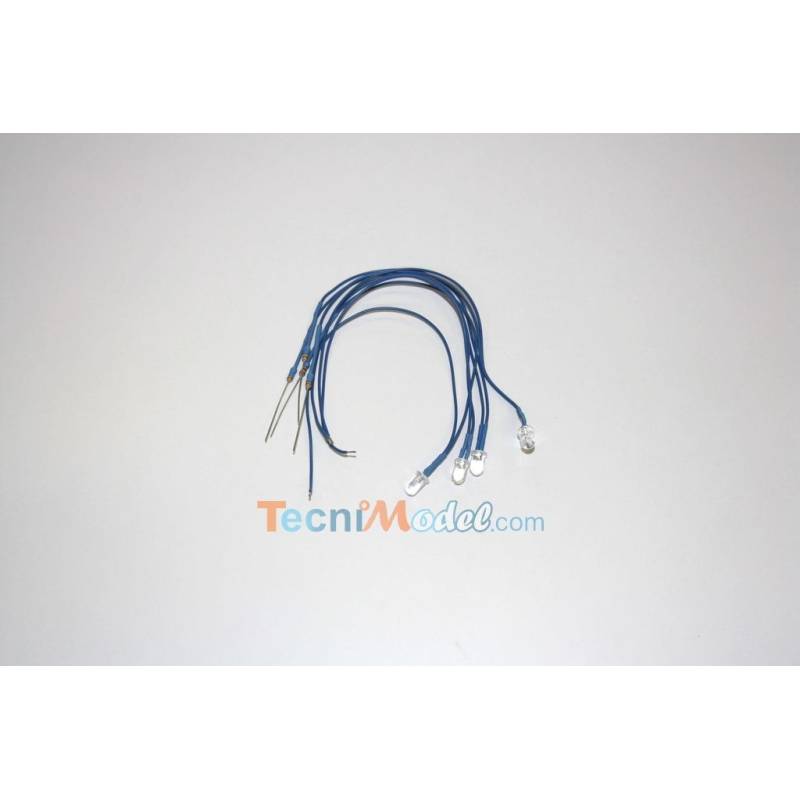 4 Leds câblées 5mm bleu luminosité forte 6v - 7.2v fil de 18cm