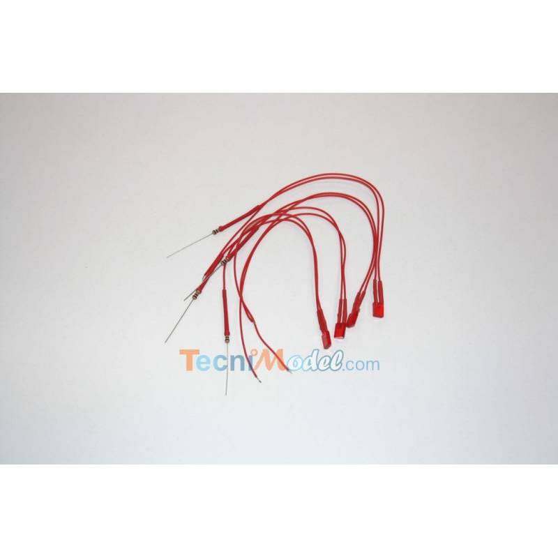 4 Leds cablées rectangulaires 2x5mm 6v-7.2v fil 18 cm Rouge