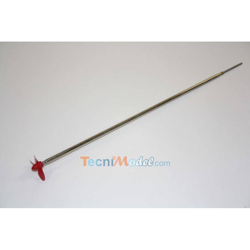 Arbre Ø2mm 245m, tube d'étambot Ø5mm 200mm et hélice tripale Ø30mm à gauche