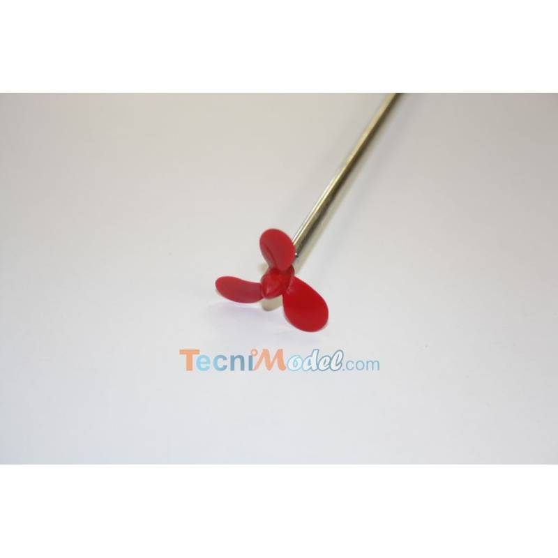 Arbre Ø2mm 245m, tube d'étambot Ø5mm 200mm et hélice tripale Ø30mm à gauche